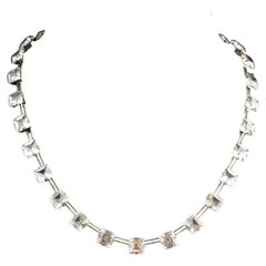 Antique Art Deco square cut Paste Riviere necklace, Sterling silver 