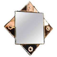 VINTAGE ART DECO STAR SHAPED PEACH GLASS WALL MIRROR C. 1930s