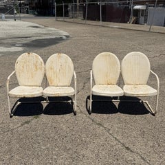 Canapé deux places vintage Art déco en acier, style « coquillage », pour véranda ou terrasse – Lot de deux