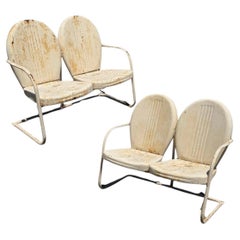 Canapé deux places vintage Art déco en acier, style « coquillage », pour véranda ou terrasse – Lot de deux