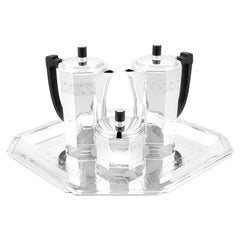 Vintage Art Deco Sterlingsilber Cafe Au Lait-Set mit Tablett, Art déco