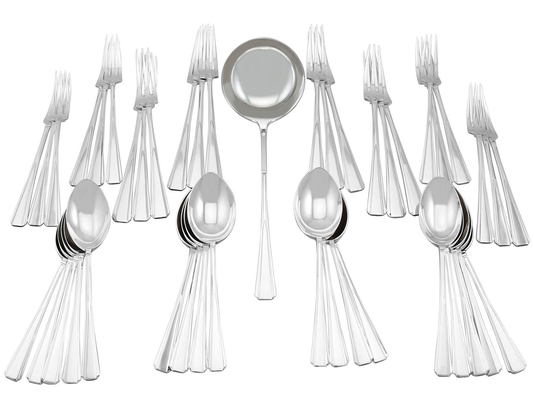 Vintage Art Deco Sterling Silver Canteen of Cutlery for Twelve Persons For Sale 9