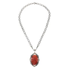 Collier Art déco vintage en argent sterling, cornaline et marquisette