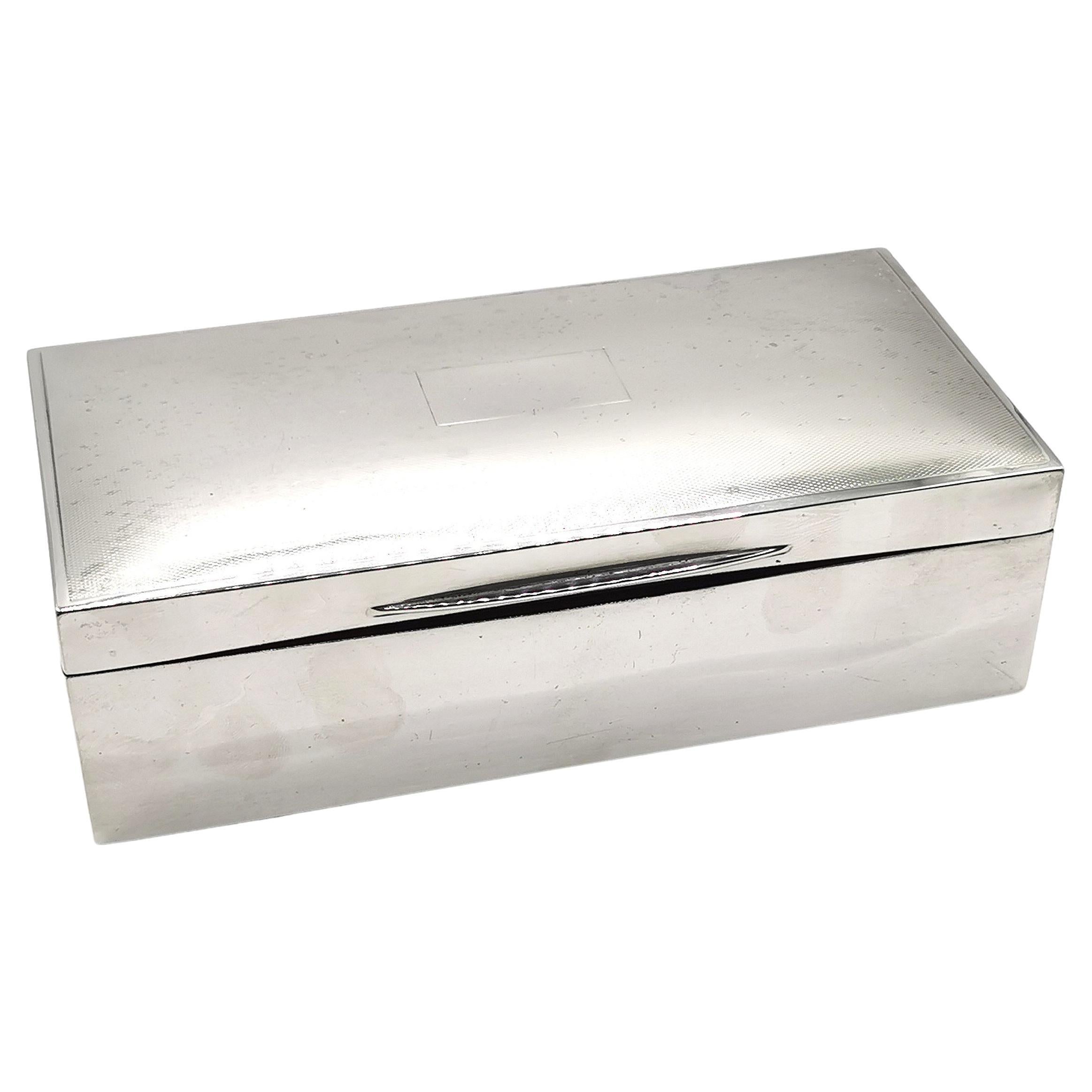 Vintage Art Deco Sterling Silver Cigarette Box, Large For Sale