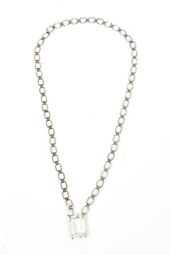 Vintage Art Deco Sterling Silver, Faceted Crystal And Pendant Link Long Necklace