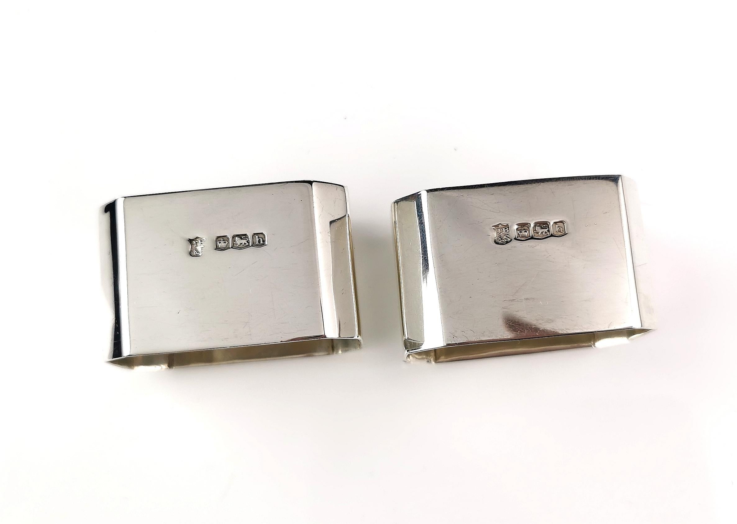 Vintage Art Deco sterling silver napkin rings, Pair, Geometric  For Sale 3