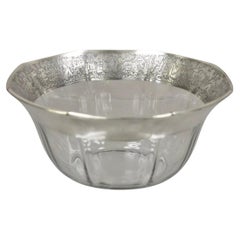 Tazón de cristal Art Decó Vintage con superposición de plata de ley con escenas campestres holandesas