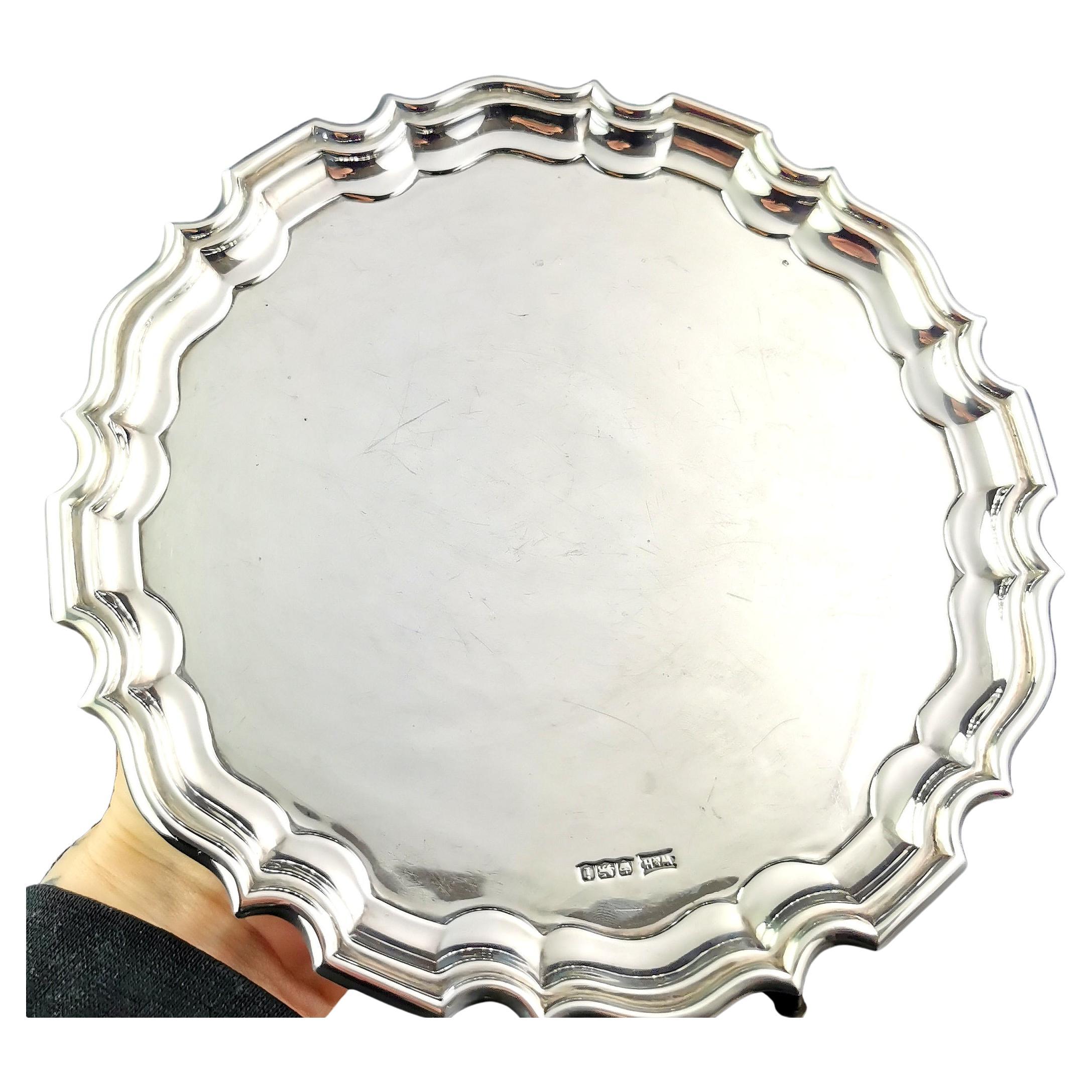 Vintage Art Deco sterling silver salver, serving tray 