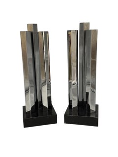 Vintage Art Deco Streamline Architectural Modern Skyscraper Sculpture Andirons