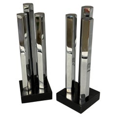 Vintage Art Deco Streamline Architectural Modern Skyscraper Sculpture Andirons