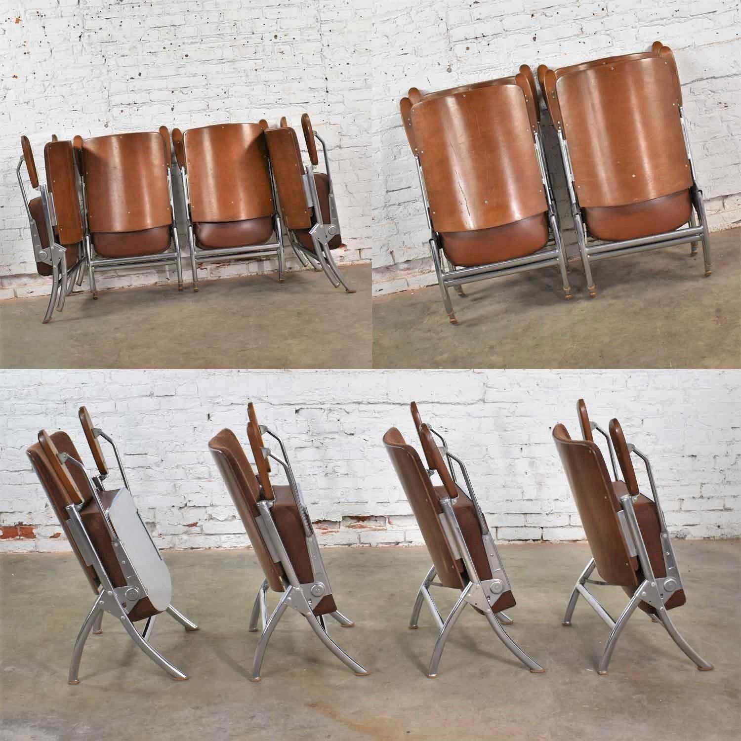 Vintage Art Deco Streamline Bauhaus Chrome Frieze Vinyl Folding Auditorium Chair 2