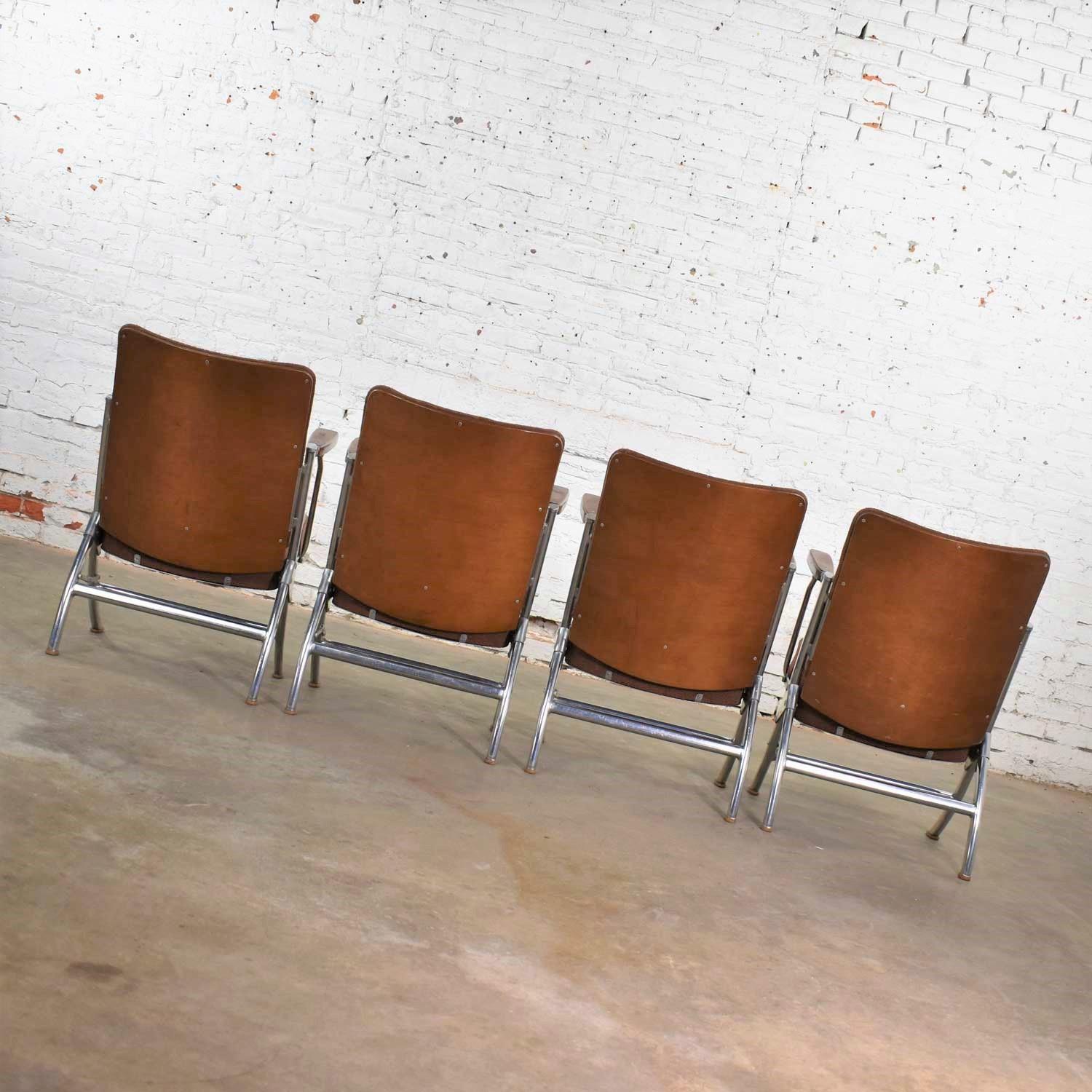 20th Century Vintage Art Deco Streamline Bauhaus Chrome Frieze Vinyl Folding Auditorium Chair