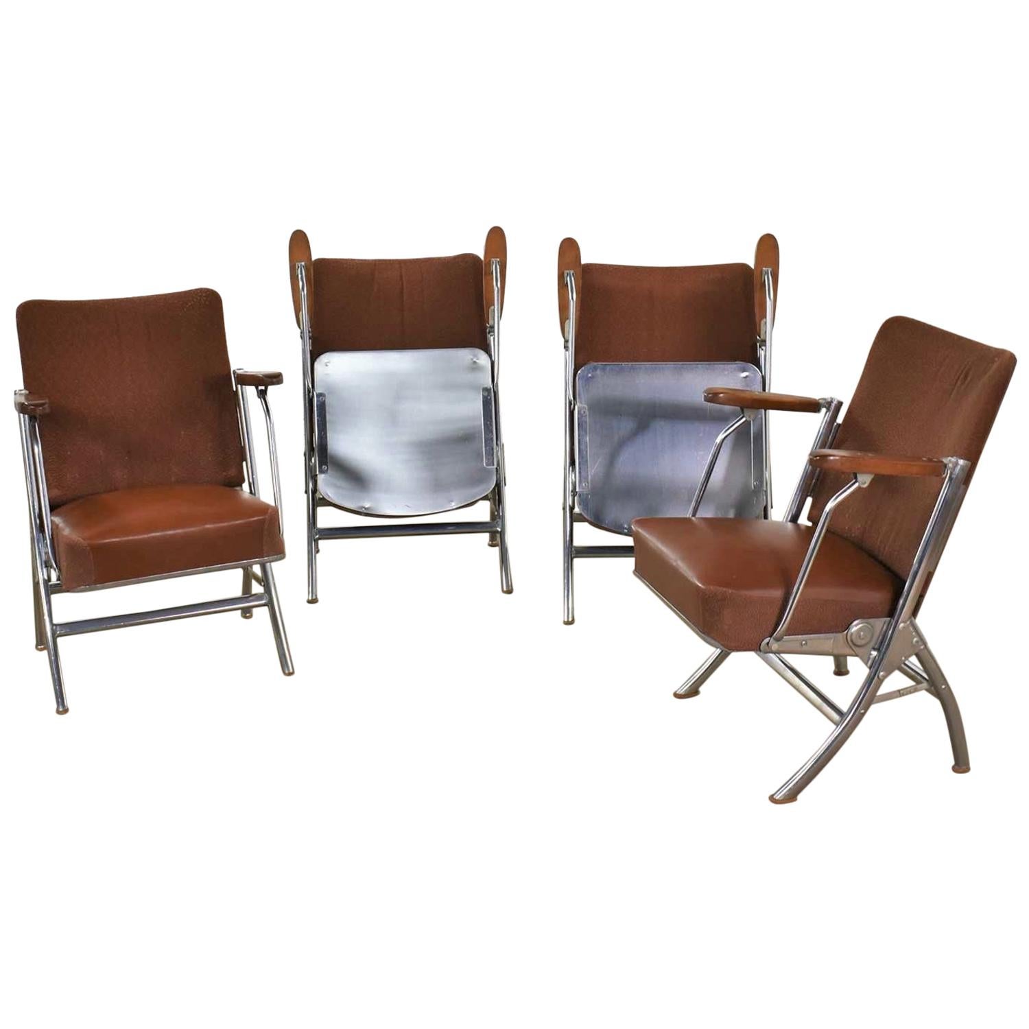 Vintage Art Deco Streamline Bauhaus Chrome Frieze Vinyl Folding Auditorium Chair