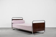 Vintage Art Déco Streamline Burled Wood Tubular Steel Bauhaus Single Bed, 1920s