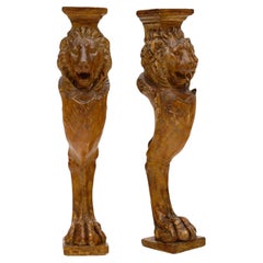 Vintage Art Deco Stucco Lion Pillars, French, Terra-Cotta Patina, 1920