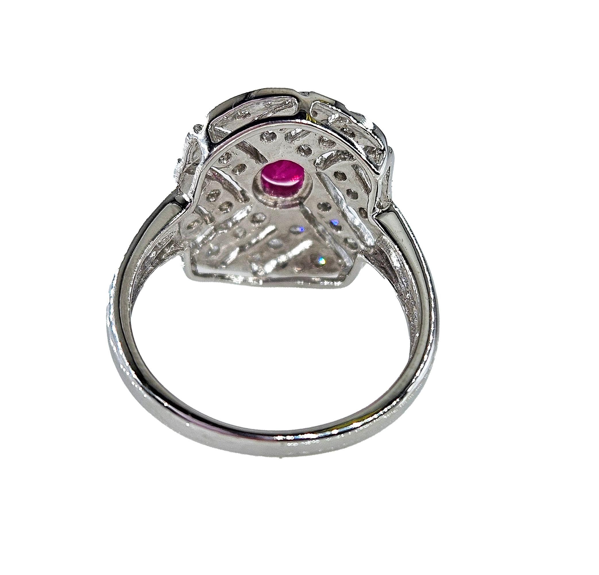 Women's Vintage Art Deco Style 0.75Carat Oval Ruby and Diamond 14k White Gold  Ring For Sale