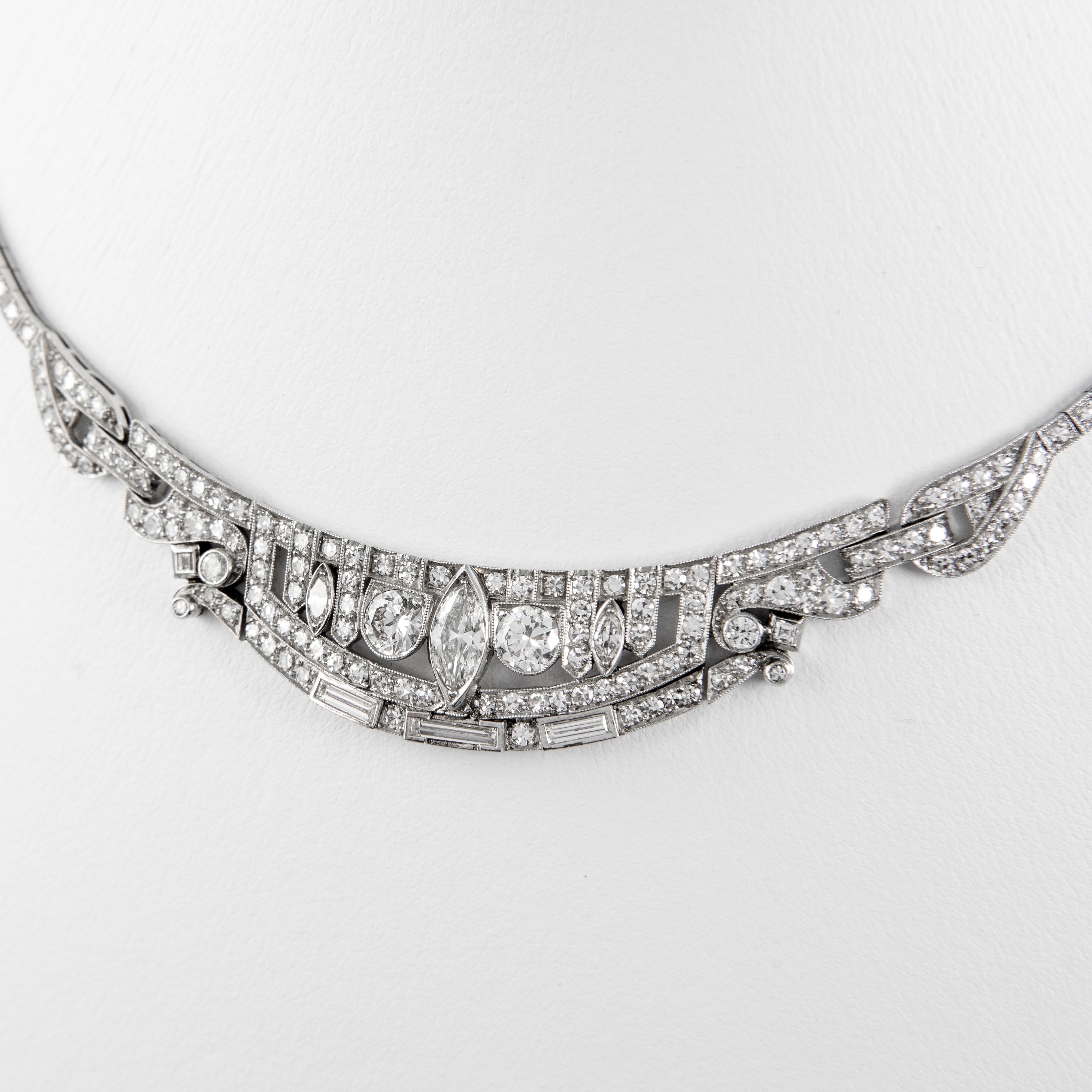 Marquise Cut Vintage Art Deco Style 10.80ct Diamond Necklace Platinum For Sale