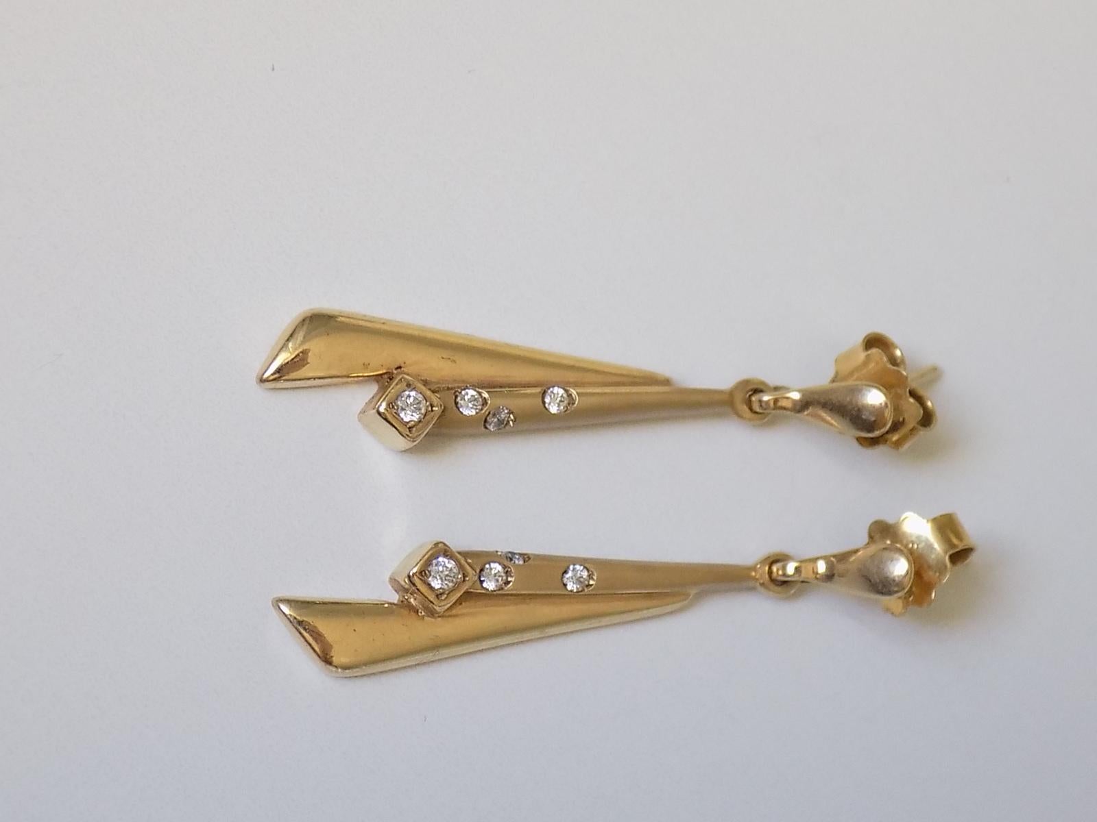Brilliant Cut Vintage Art Deco Style 14K Gold Drop Earrings