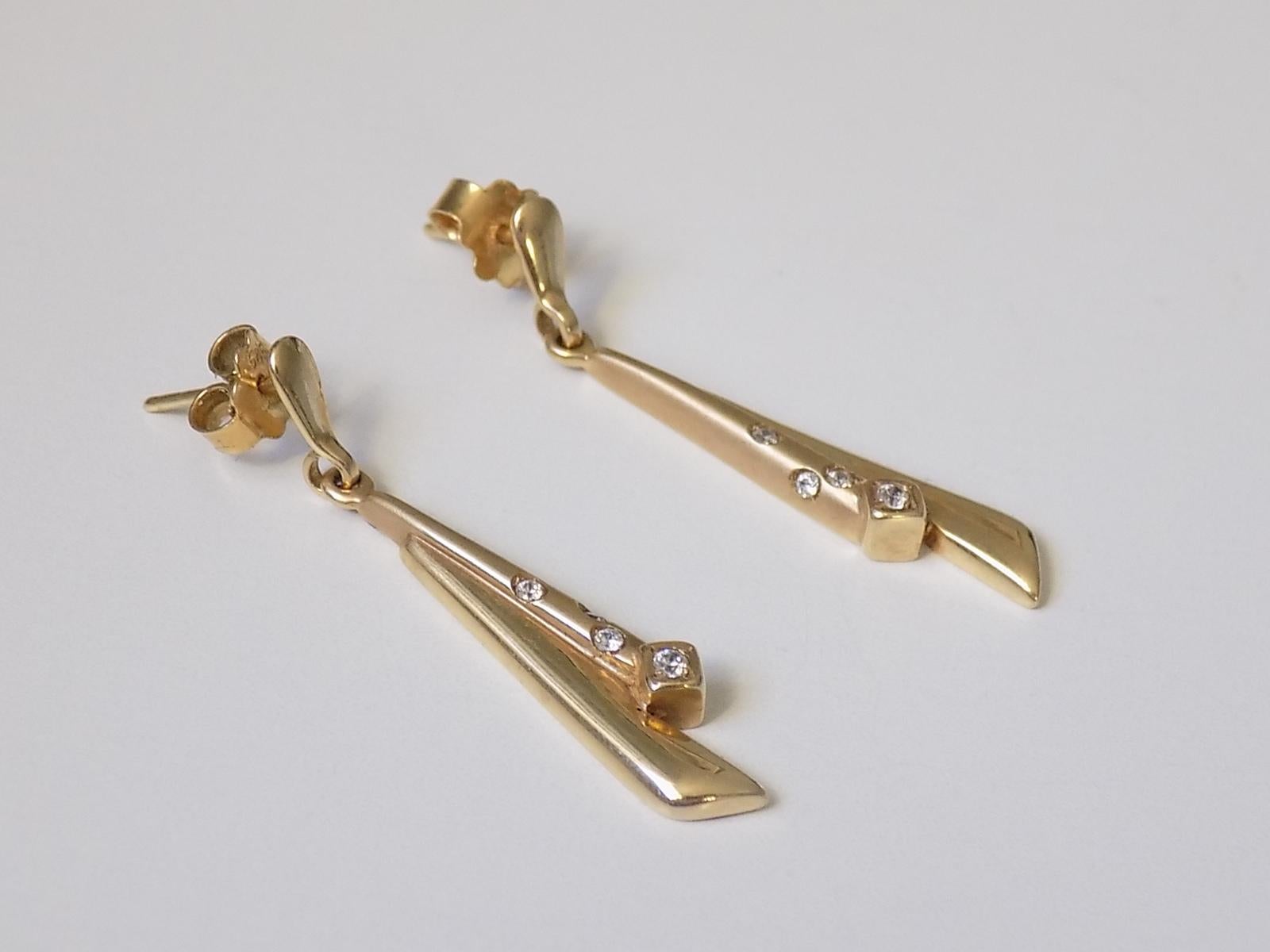 Women's Vintage Art Deco Style 14K Gold Drop Earrings