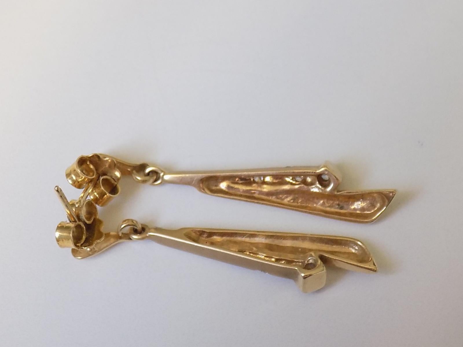 Vintage Art Deco Style 14K Gold Drop Earrings 1