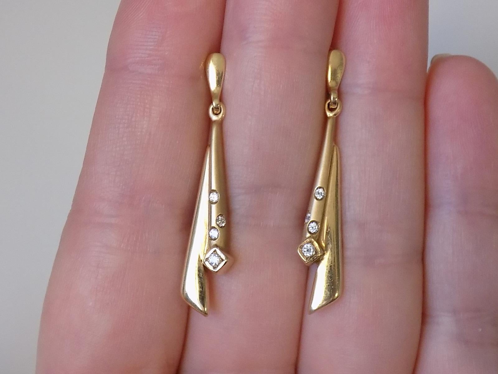Vintage Art Deco Style 14K Gold Drop Earrings 2