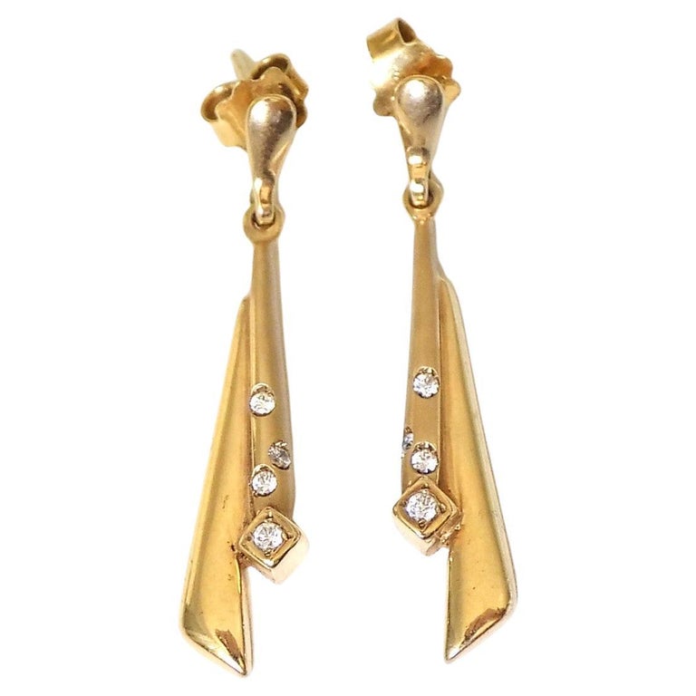 Vintage Art Deco Style 14K Gold Drop Earrings For Sale at 1stDibs