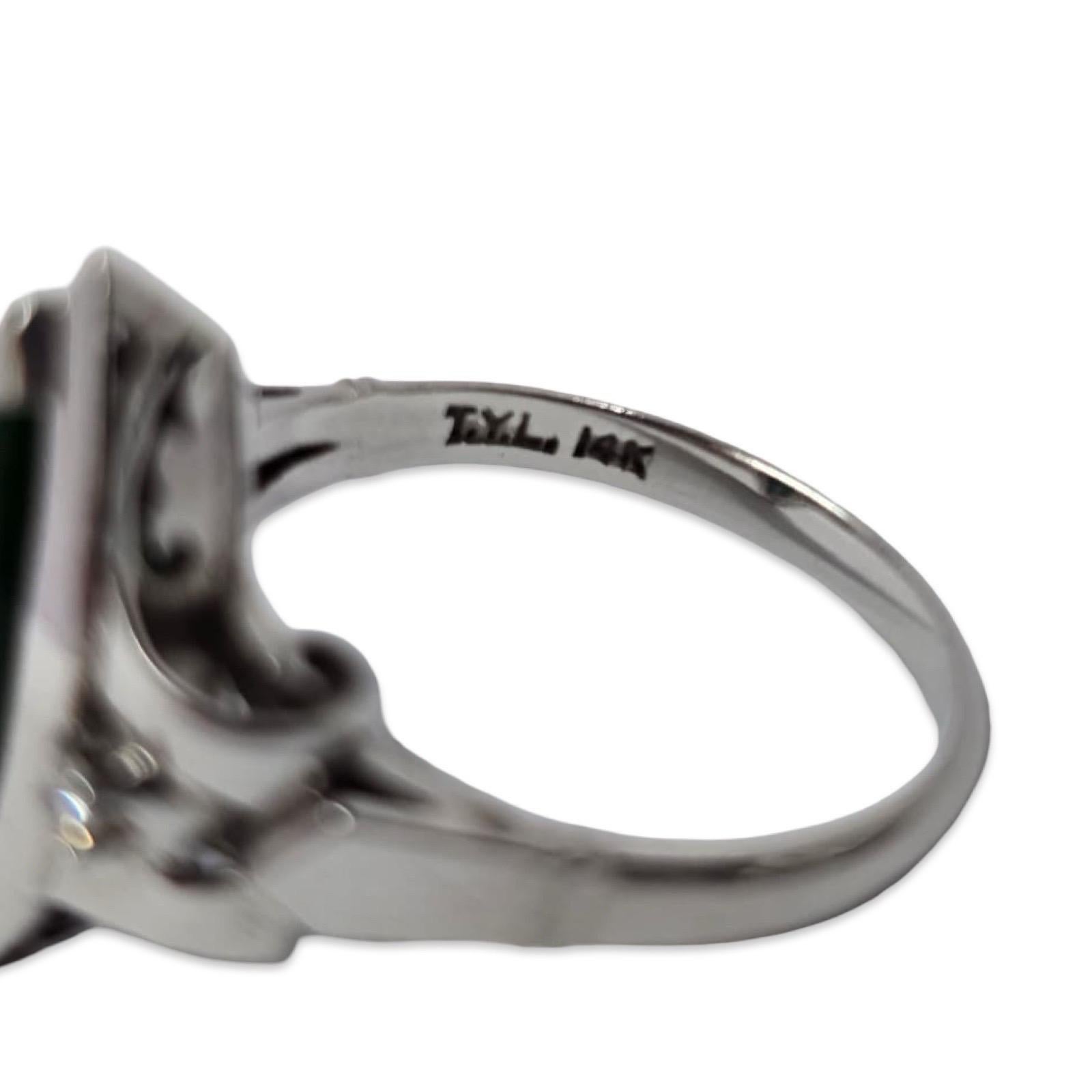 Vintage Art Deco-Stil 14K Weißgold Marquise Jade Ring mit Diamant-Akzenten im Angebot 2