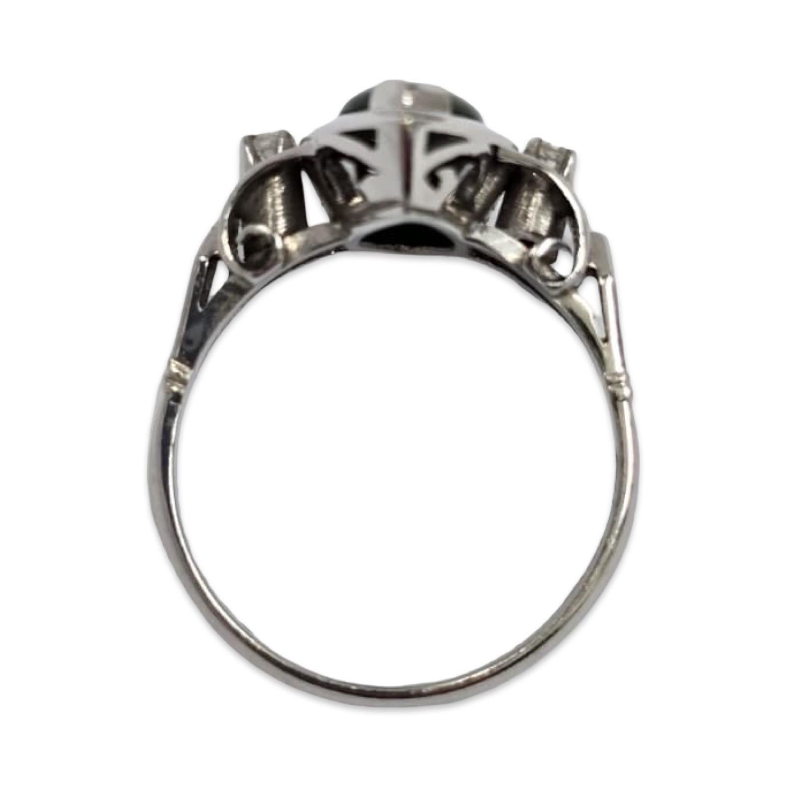 Vintage Art Deco-Stil 14K Weißgold Marquise Jade Ring mit Diamant-Akzenten im Angebot 3