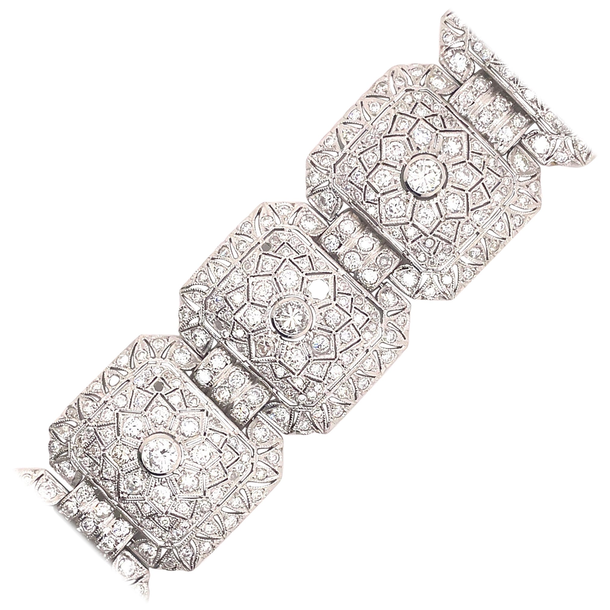 Bracelet vintage en platine avec diamants de 16,85 carats de style Art déco