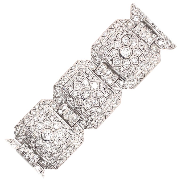 Vintage Art Deco Style 16.85ct Diamond Bracelet Platinum For Sale at ...