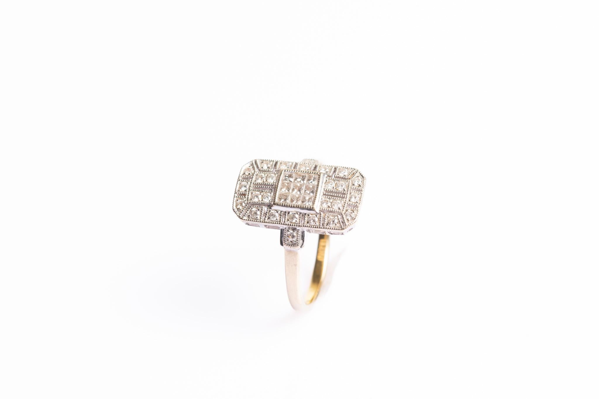 Vintage Art Deco Style 18ct Gold Diamond Plaque Ring For Sale 7