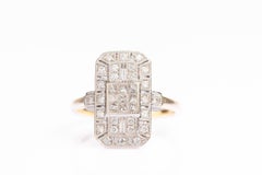 Vintage Art Deco Style 18ct Gold Diamond Plaque Ring