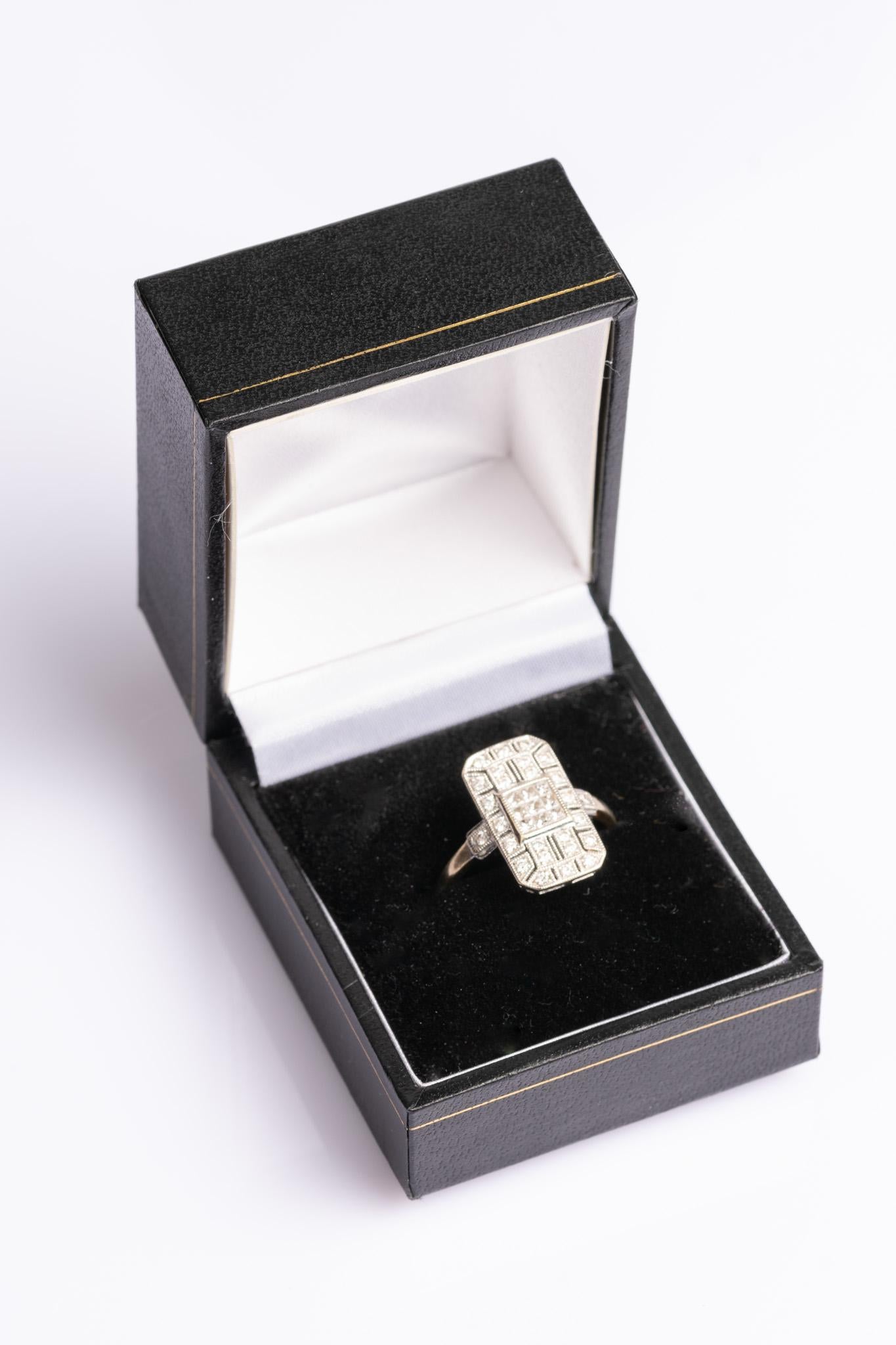 Modern Vintage Art Deco Style 18ct Gold Diamond Plaque Ring For Sale
