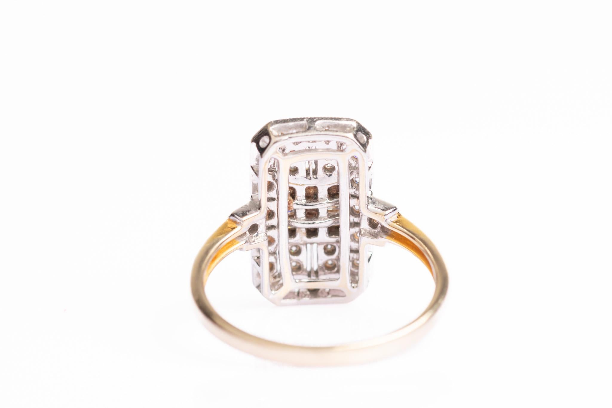 Vintage Art Deco Style 18ct Gold Diamond Plaque Ring For Sale 1