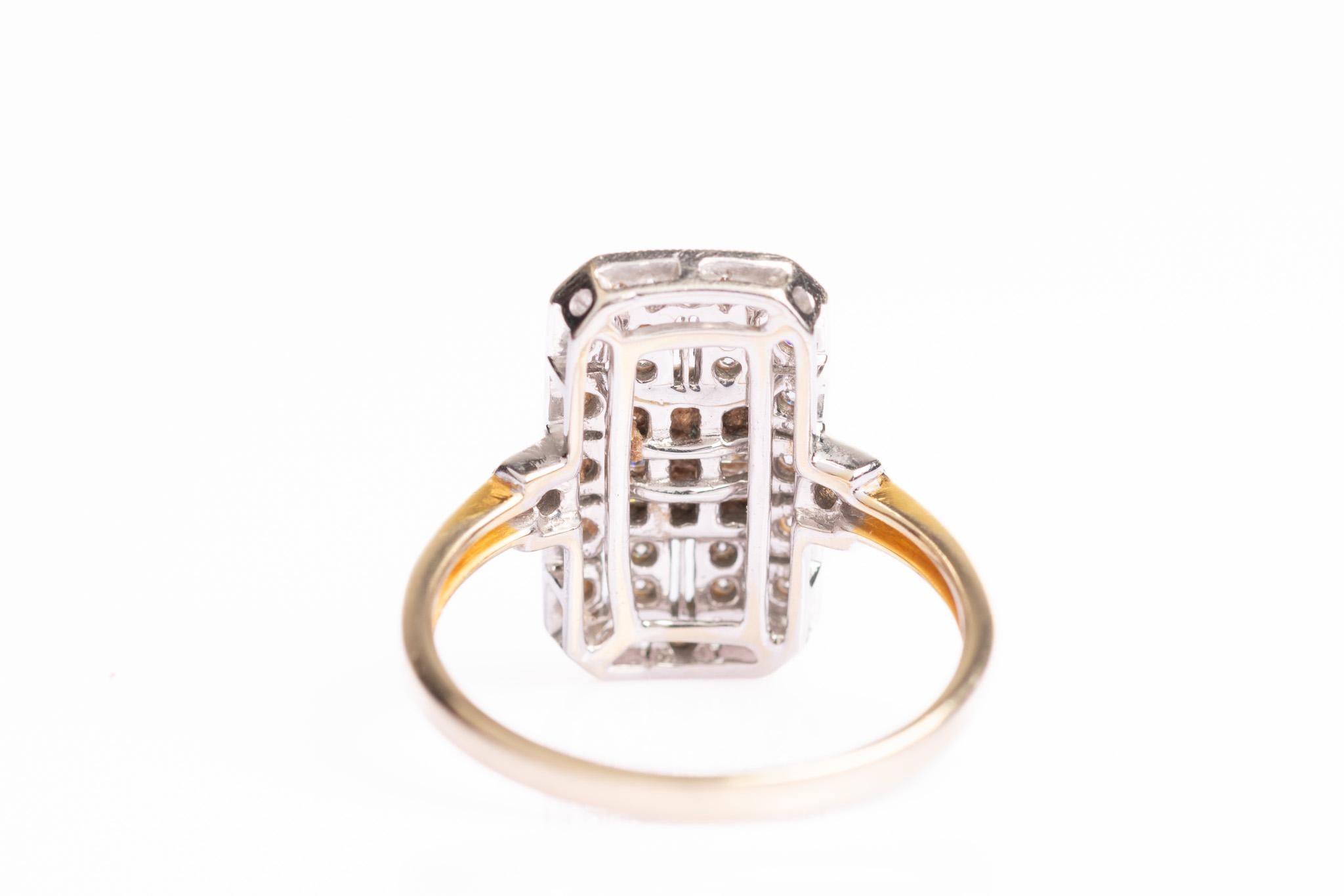 Vintage Art Deco Style 18ct Gold Diamond Plaque Ring For Sale 2
