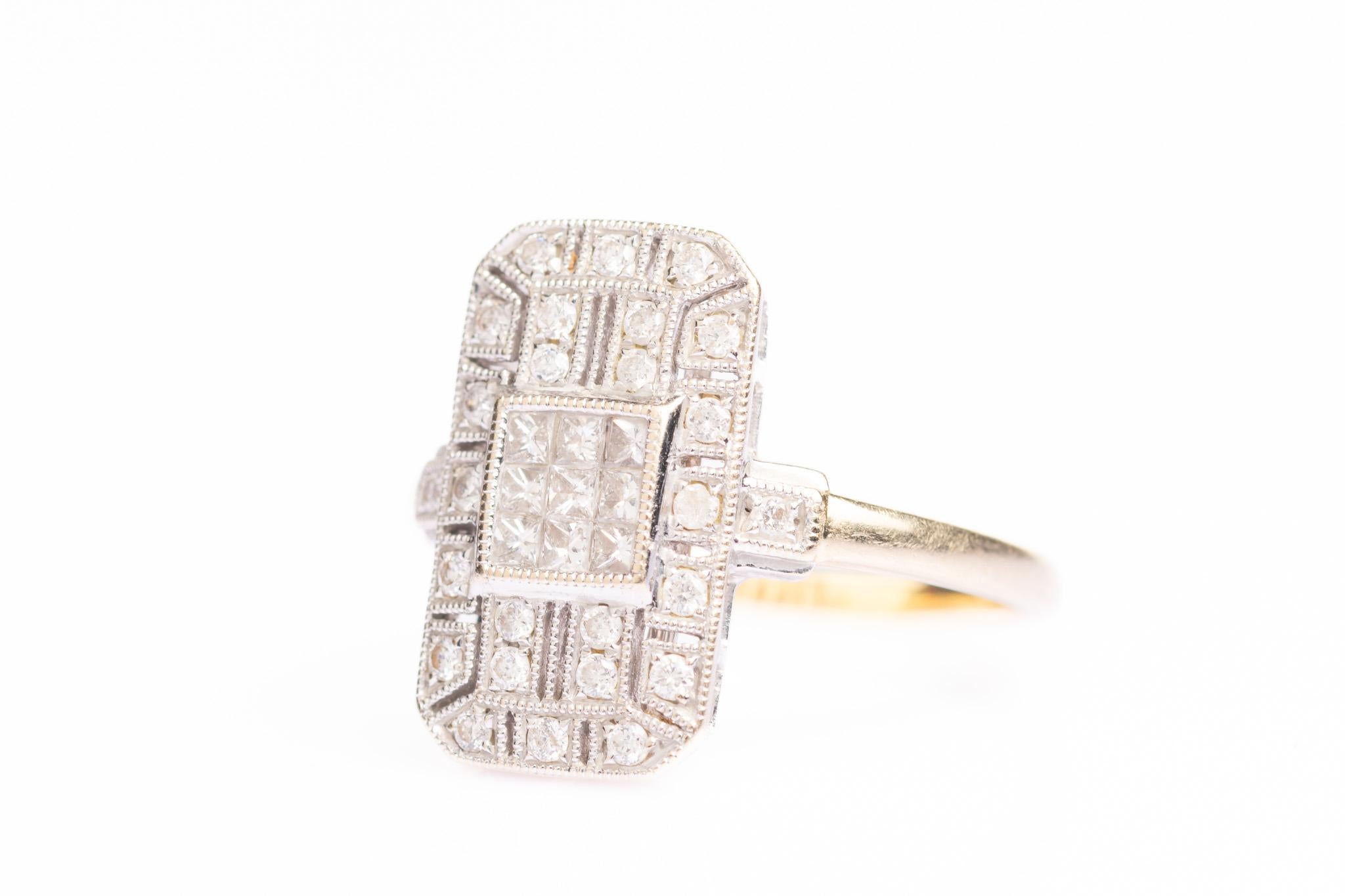 Vintage Art Deco Style 18ct Gold Diamond Plaque Ring For Sale 3