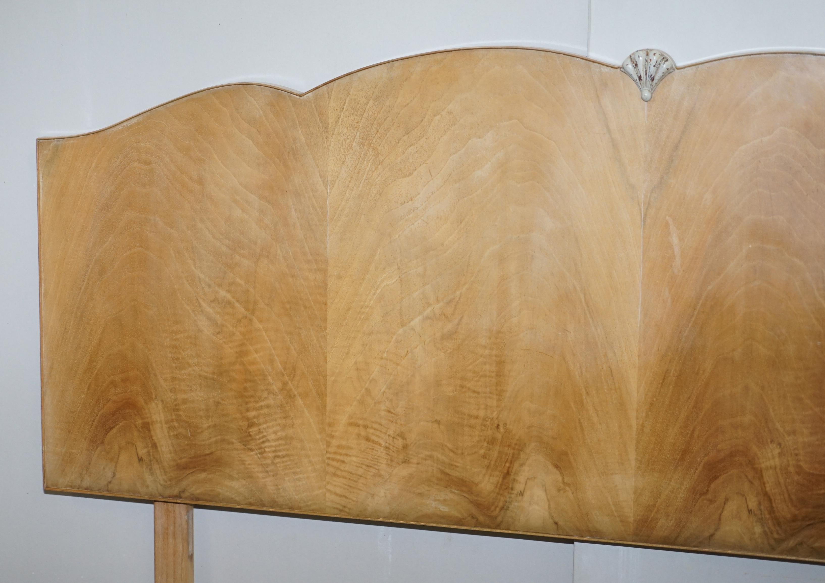 We are delighted to offer for sale this lovely Art Deco style burr light walnut single headboard which is part of a suite 

This piece is very well made indeed, the timber patina is sublime, it looks very French Deco! 

We have cleaned waxed and