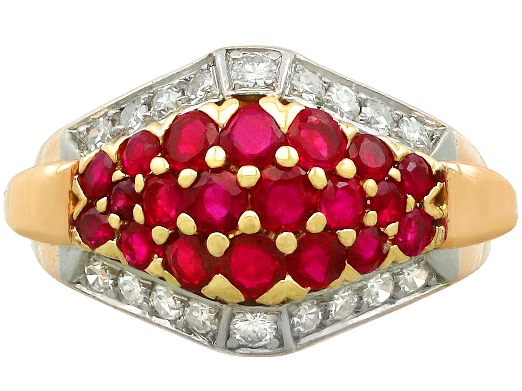 Round Cut Vintage Art Deco Style 1950s Ruby Diamond Yellow Gold Cocktail Ring For Sale
