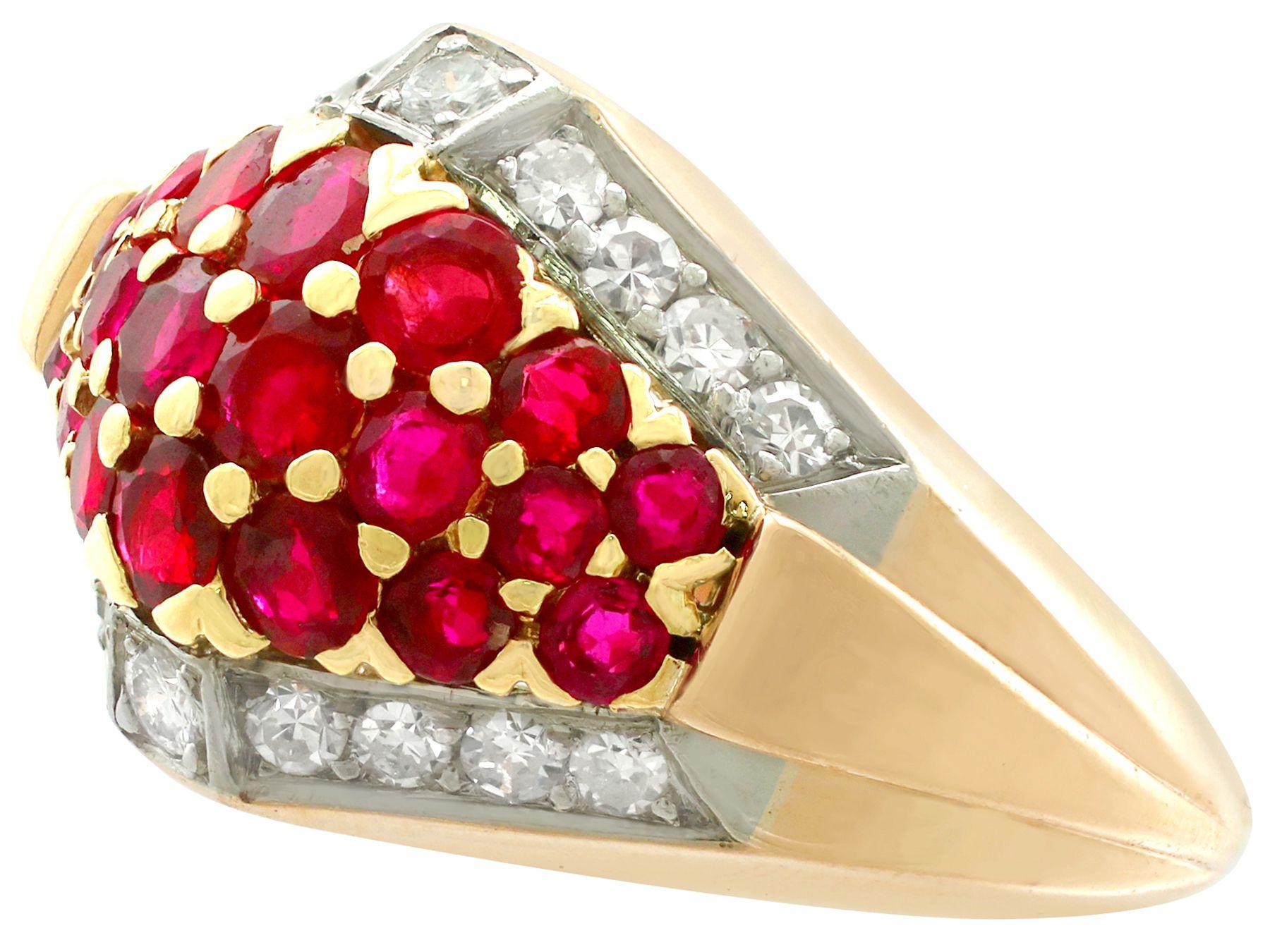 Vintage Art Deco Style 1950s Ruby Diamond Yellow Gold Cocktail Ring In Excellent Condition For Sale In Jesmond, Newcastle Upon Tyne