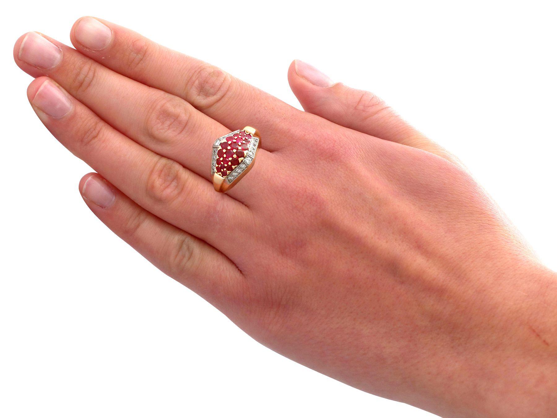 Vintage Art Deco Style 1950s Ruby Diamond Yellow Gold Cocktail Ring For Sale 1