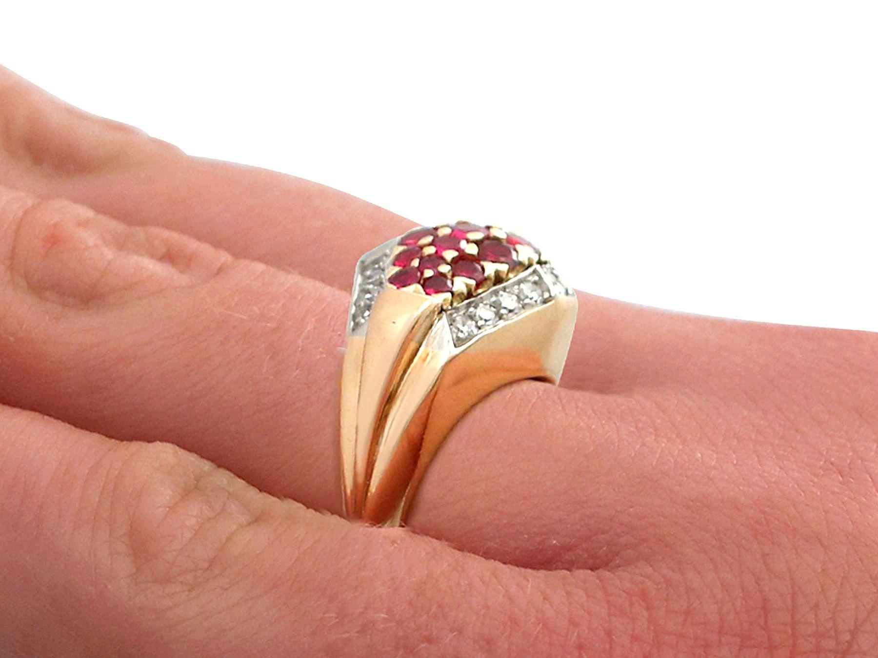Vintage Art Deco Style 1950s Ruby Diamond Yellow Gold Cocktail Ring For Sale 2