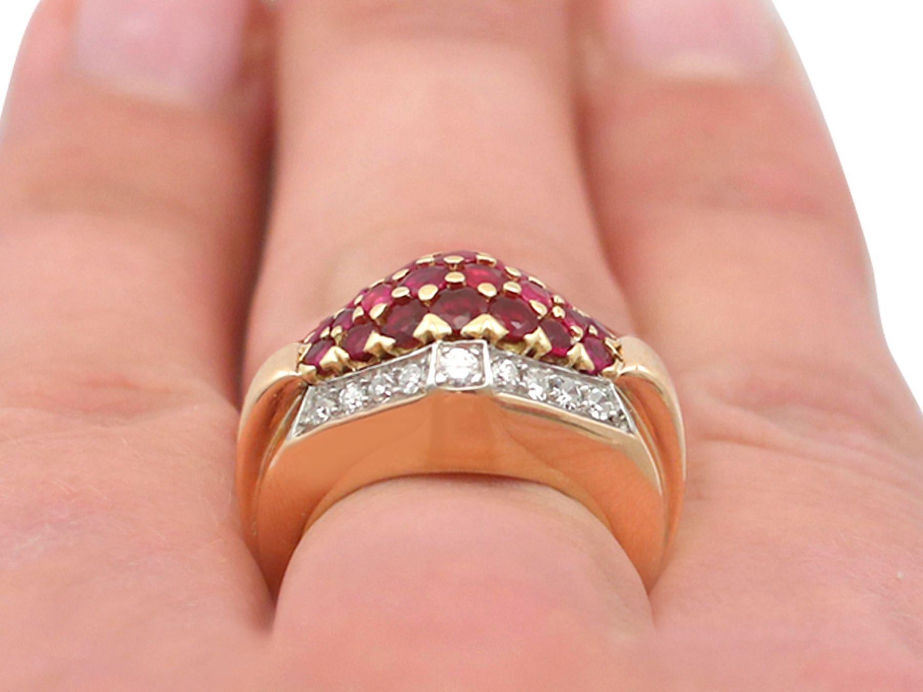Vintage Art Deco Style 1950s Ruby Diamond Yellow Gold Cocktail Ring For Sale 3