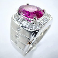 Vintage Art Deco Style 2.94ct Oval Pink Sapphire Diamond Statement Ring 18K WG