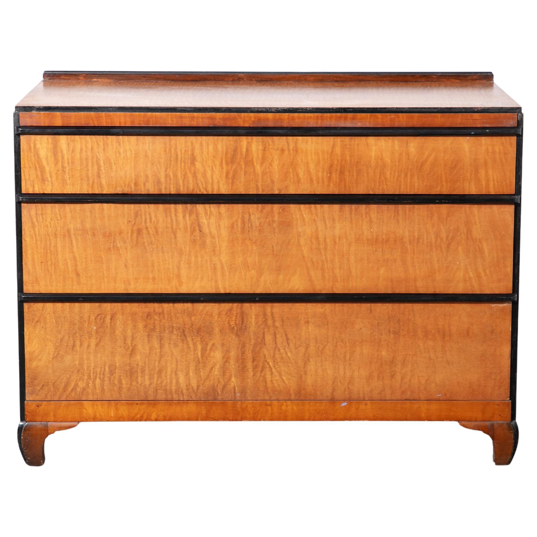 Vintage Art Deco Style 3 Drawer Dresser with Ebonized Detail