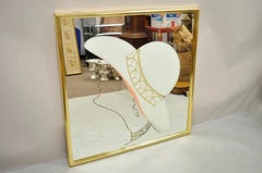 Vintage Art Deco Style 38" Square Art Wall Mirror with Vogue Woman in Hat