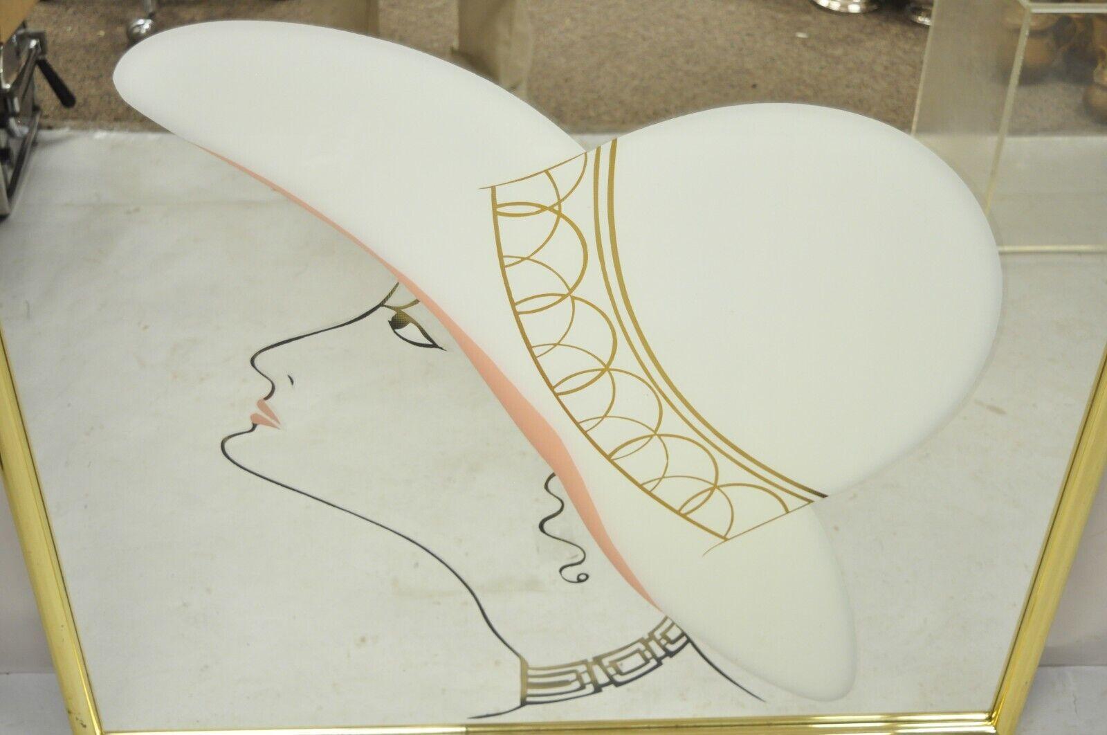 Art déco Miroir mural carré vintage de style Art Déco avec femme au chapeau en vente