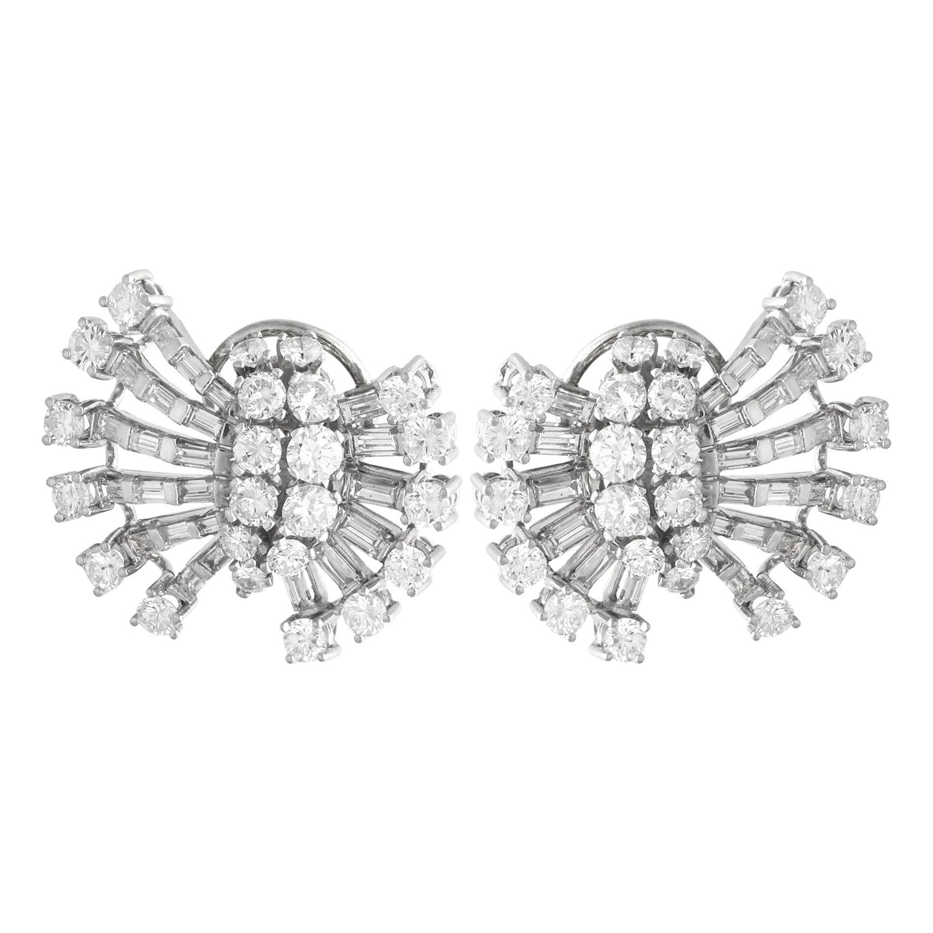 Pendientes vintage de diamantes y platino estilo art déco de 5,16 ct, circa 1950