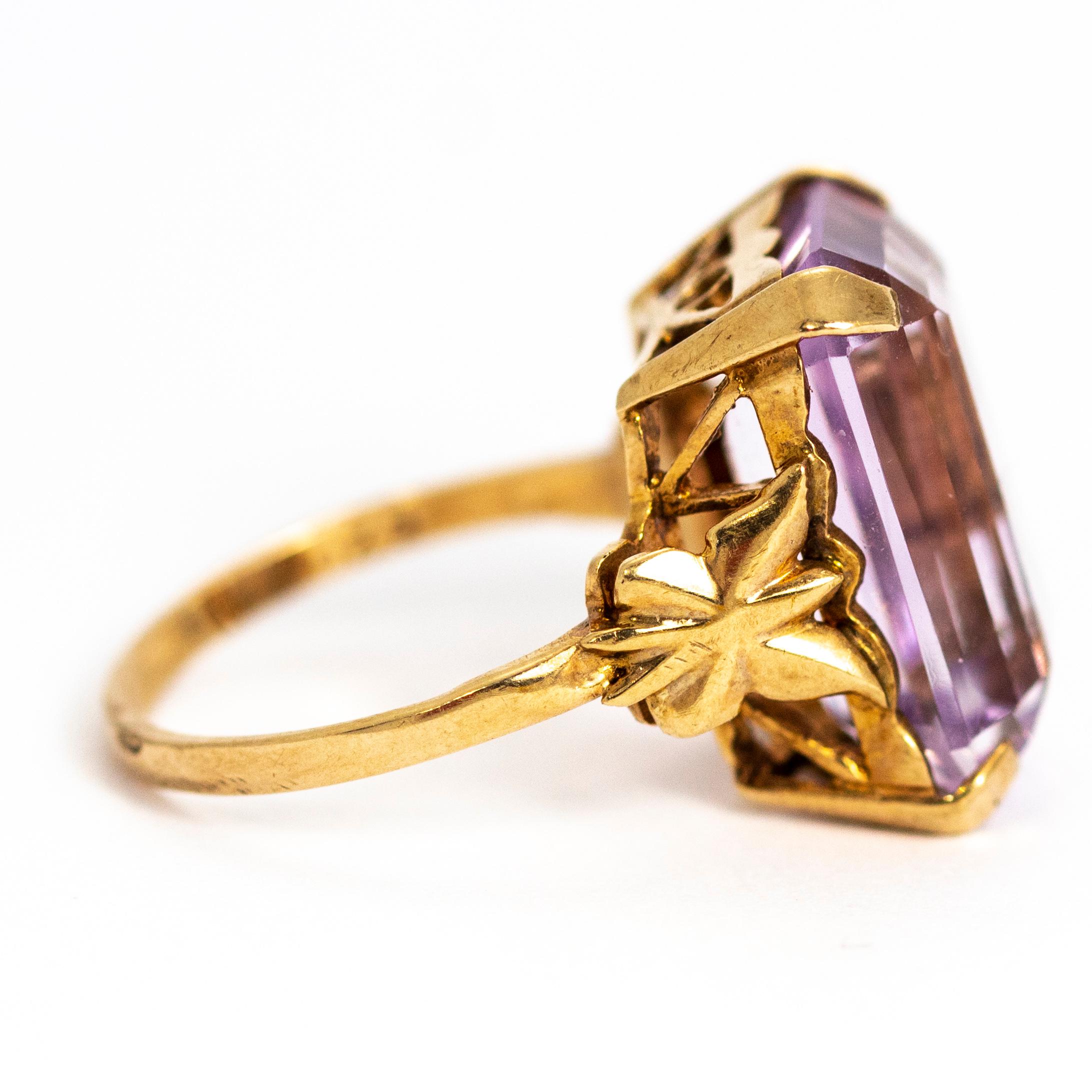 Emerald Cut Vintage Art Deco Style 9 Carat Gold Amethyst Cocktail Ring