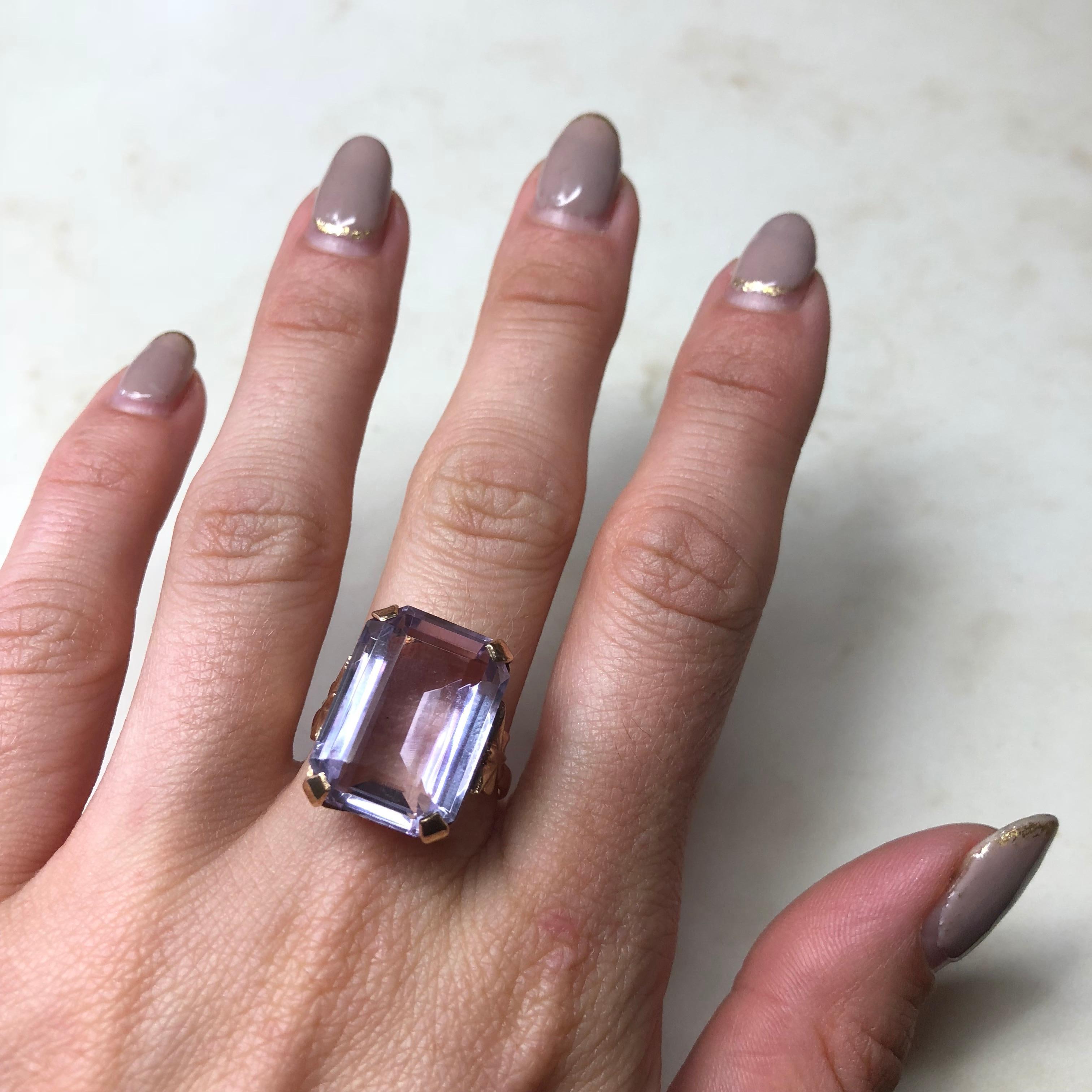 Vintage Art Deco Style 9 Carat Gold Amethyst Cocktail Ring 1