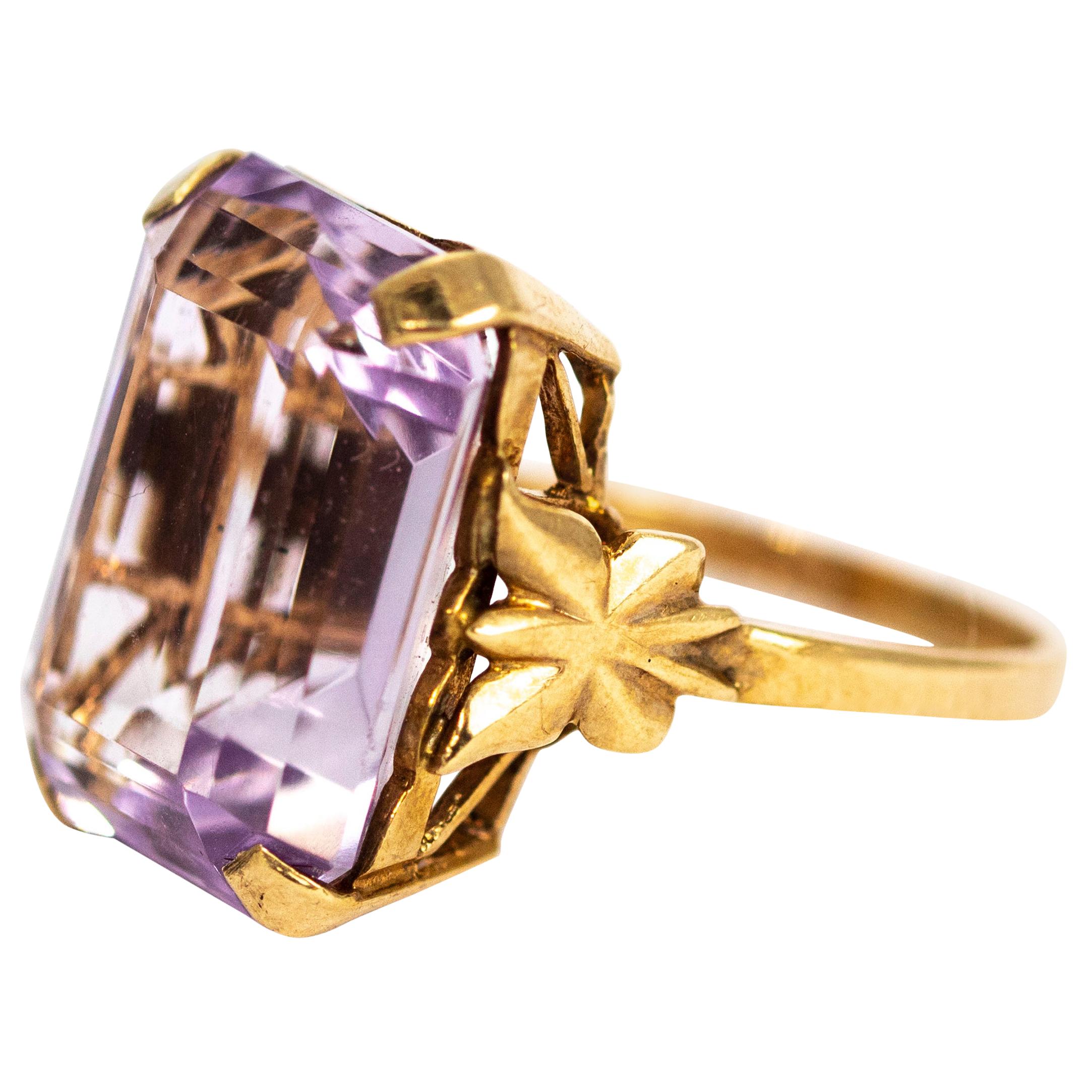 Vintage Art Deco Style 9 Carat Gold Amethyst Cocktail Ring